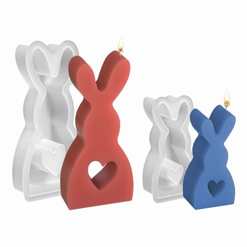 2 Stück Silikonformen Osterhase WISIRENT, Silikonform Osterhase mit Herz Silikonform Kerzenhalter Osterhase, Silikonform Zum Gießen Ostern Hase Silikonformen Gießformen Osterhasen für Diy Kerzen Gips von WISIRENT