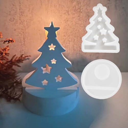 Weihnachtsbaum Silikonform WISIRENT, Weihnachtsbaum Silikon Stern Gießform mit Sockel, Weihnachtsbaumform Weihnachtsbaum Kerzenhalter, DIY Silikonform Weihnachtsbaum für Weihnachten, Halloween von WISIRENT