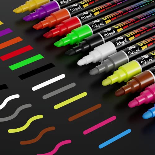 WISYOK 12 Kreidestifte, Whiteboard Marker Neon, Kreidemarker 6mm Doppelspitze, Abwischbare Stifte, Fensterkreide Stifte, Tafelstifte, Glasstift, Chalk Marker Bunt für Erwachsene & Kinder von WISYOK