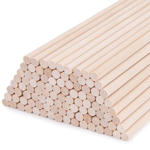 WISYOK Holzstäbe, Rundhölzer Glatt, Holzstange 6 x 300mm, Rundstab Glatt, Holzstock aus Massiv-Holz, Bastelstäbe, Holz Stäbe für DIY Handwerkm, Zuckerwatte Stäbe (100 Stück) von WISYOK