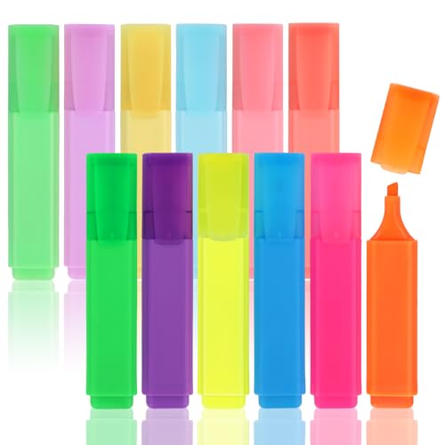 WISYOK Textmarker 12er Pack, Highlighters Aesthetic, Highlighter Pen, Leuchtmarker, Text Marker Neon, Markerstifte Set für Journal, Bibel, Schulbedarf, Geschenk - 6 Pastell und 6 Leuchtend von WISYOK