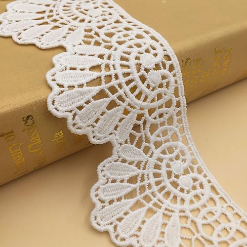 5 Yard 6cm Breite Weiß Spitzenband Vintage Baumwolle Spitzenborte Spitzenbordüre Stickerei Dekoband Zierband Spitze für Nähen Handwerk Dessous Hochzeitskleid Hochzeit Haus Deko von WITGIFT