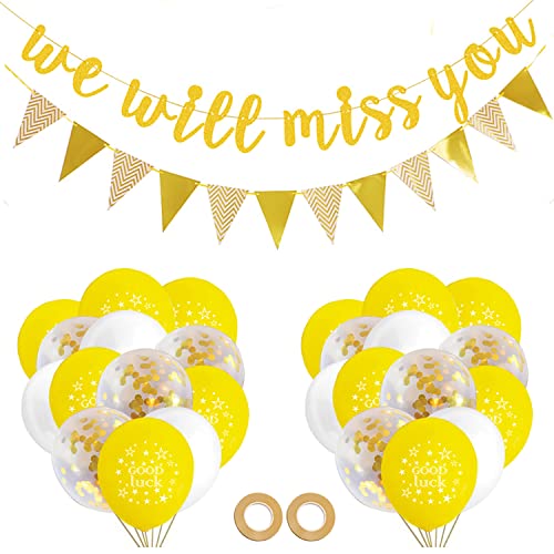 Wir Werden Dich Vermissen Banner,38 Stück Golden Abschied Partydekoration Farewell Decoration Good Luck Balloons Wimpelkette Girlande Goodbye Deko für Ruhestand Abschied Weggehen Büro Arbeit Party von WITGIFT