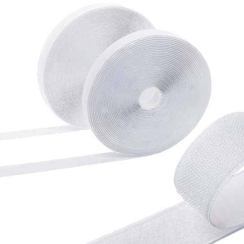 WITGIFT 12M Klettband Selbstklebend Extra Stark 20mm Velcro Tape Klettband, Doppelseitiges Klettband Klebeklett Selbstklebend Stark Wetterbeständig Doppelseiti Weiß von WITGIFT