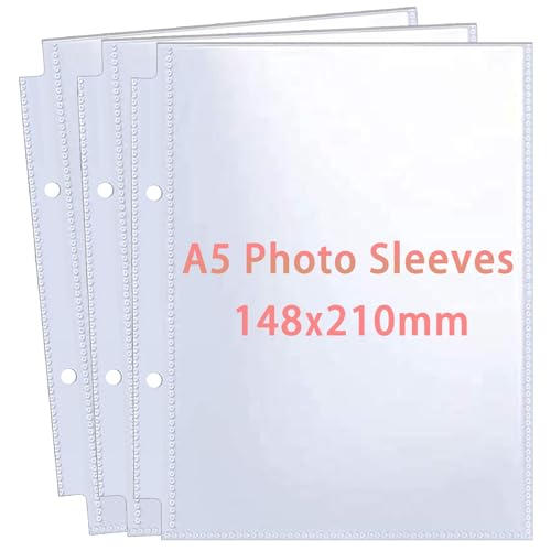 30 Pack 60 Taschen A5 Foto Hüllen für A5 2 Ringbuch/ 8cm, Transparente Postkartenhüllen, 2 Fächer, Doppelseitiger 1 Taschen Foto Seitenschutz,Top Loading Fotoalbum Nachfüllseiten Foto A5(152x215 mm) von WITHYU