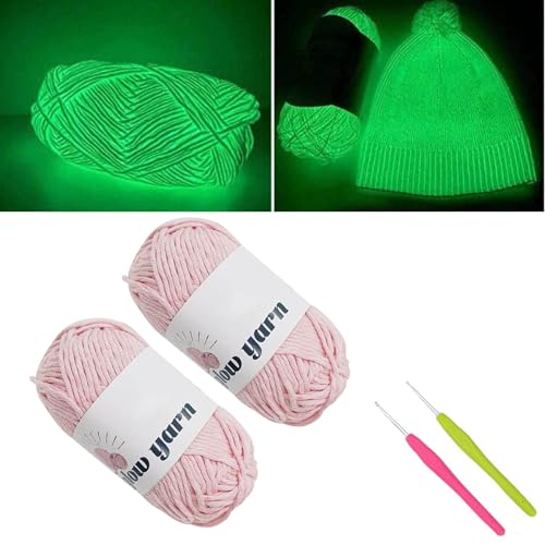 2 Rolls Leuchtwolle Glow in the Dark, Leuchtwolle Zum Häkeln, leuchtendes DIY Glow Garn für Stricken, Leuchtendes Handstrickgarn Leuchtende Wolle DIY Gewebtes (Pink) von WIWIDANG