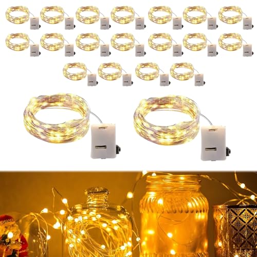 20 Stück LED Lichterkette: 2M 30 LED Kupferdraht Lichterkette, Wasserdichte Lichter Flasche für Party Weihnachten Halloween Hochzeit Deko, Warmweiß von WIYETY