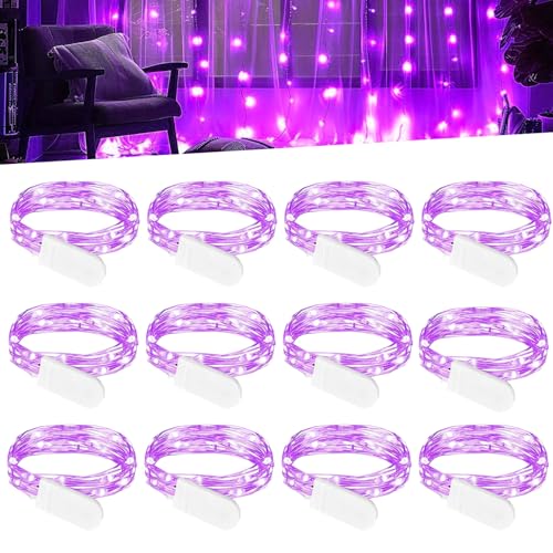 WIYETY 12 Stück LED Lichterkette Batterie 2M 20 LED Lichterketten mit Batterie, Klein Innen Lichterkette, für Weihnachten, Schlafzimmer, Party, Hochzeit, DIY Dekoration - Lila von WIYETY