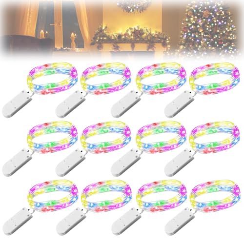 WIYETY 12 Stück LED Lichterkette: 3M Mini Lichterketten Batteriebetrieben, Wasserdichte Kupfer Drahtlichterkette für Party Weihnachten Halloweent Hochzeit Weihnachten Deko (Bunt) von WIYETY