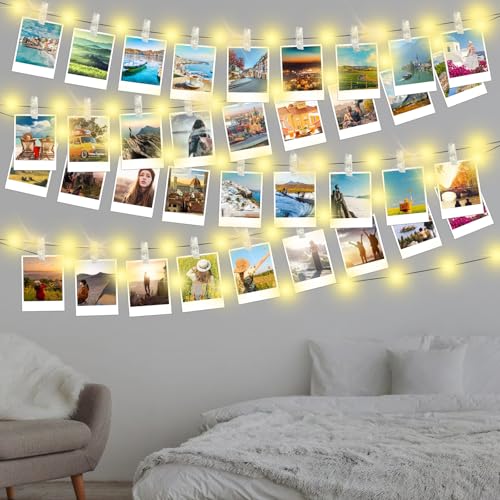 WIYETY 2 Stück 10m 100 LED Foto Lichterkette, Lichterkette für Foto mit Timer, Fotoclips Lichterkette mit 60 Clips & 60 Nägel, für Wohnzimmer, Hochzeiten, Party, Weihnachten(Warmweiß, ohne Akku) von WIYETY