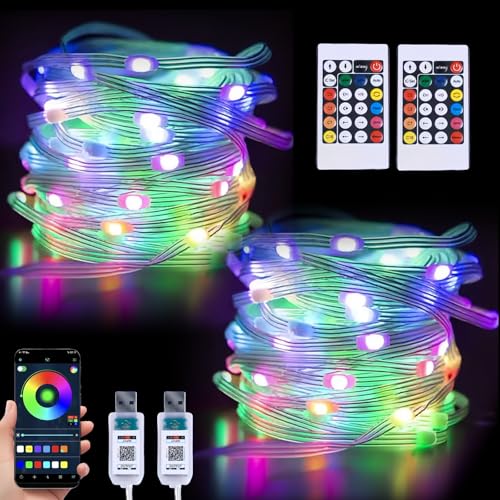 WIYETY 2 Stück 10m 200 LED Lichterkette LED IP65 Wasserdichte Lichterkette Bunt mit Timer Fernbedienung,Musik Sync,APP Gesteuert, Lichterkette, USB Lichterkette für Weihnachtsbaum Party, Hochzeit, Ba von WIYETY