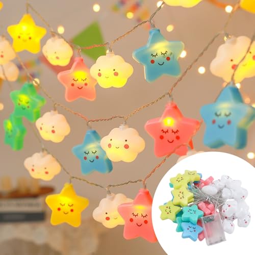 WIYETY 20 LED 3 m Lichterkette Farbige Sterne Wolken, Stern Lichterkette Kinderzimmer Deko, Wolkenform Dekoration Lichterkette, Lichterkette Kinderzimmer, Dekorative Lichter für Fenster Party Hochzeit von WIYETY