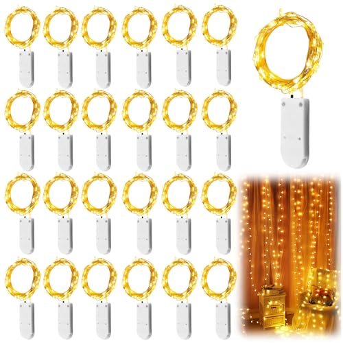 WIYETY 25 Stück LED Lichterkette: 1M Mini Lichterketten Batteriebetrieben, Wasserdichte Kupfer Drahtlichterkette für Party Weihnachten Halloweent Hochzeit Weihnachten Deko (Warm Weiß) von WIYETY