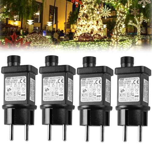 WIYETY 31V 6W LED Netzteil, 4 Stück IP44 LED Transformator, Timerfunktion, GS Stecker mit Speicherfunktion, Lichterkette Netzteil Adapter IP44 GS Stecker für Weihnachtsbeleuchtung, Lichterkette von WIYETY