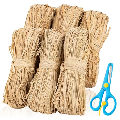 WIYETY 6 x 50g Bast Raffia: Bastband Natur Bindebast Florbast mit Schere,Raffiabast Bindebast Florbast, Bast Raffia Raffiabast, Papierschnur Geschenkbast für Geschenkbox Blumenstrauß Gemüse von WIYETY