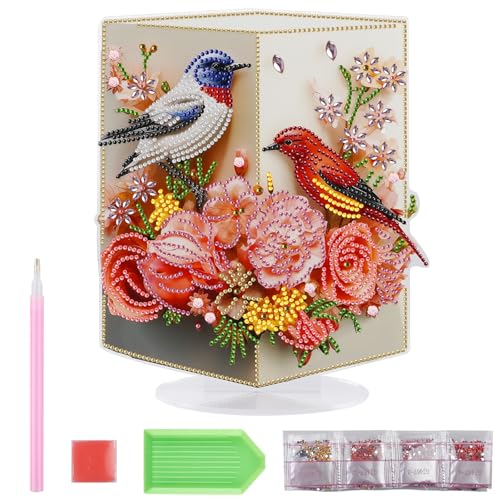 WIYETY DIY Diamond Painting Vogel Deko, 5D Diamant Painting Tisch Deko, Diamond Painting mit Blumen und Vögeln, DIY Diamond Painting Ornamente Stehend Kunst Set für AnfäNger Festliches Geschenk von WIYETY