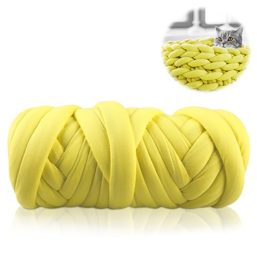 WIYETY DIY Sperrige Armstricken Wolle: 500g Roving Garn zum Handstricken Häkeln,Hand Chunky Strickdecke Decke Garn,Strickgarn Grob Gestrickte Kuscheldecke für Decken Körbe Haustiernester, Gelb von WIYETY