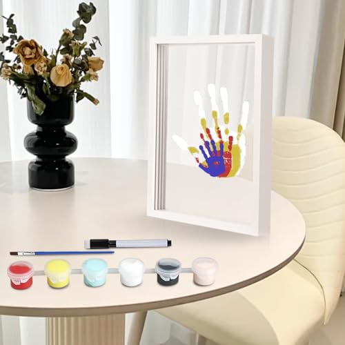 WIYETY Familien Handabdruck Set, Handabdruck Baby Fotorahmen Set, Clear Family Handprint Frame, Multicolor DIY Art Bastel Bilderrahmen aus Holz (6 Farben) von WIYETY