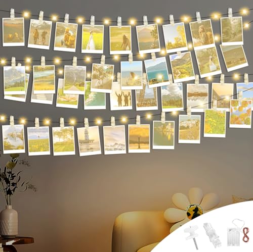 WIYETY Fotoclips Lichterkette: 10M 100 LED Foto Lichterkette mit Timer, 2 Stück Fotoclips Lichterkette mit 60 Clips & 60 Nägel für Wohnzimmer, Hochzeiten, Party, Weihnachten(Warmweiß, ohne Akku) von WIYETY