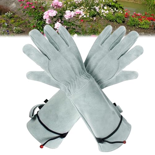 WIYETY Gartenhandschuhe Atmungsaktive Gartenarbeiten Handschuhe: Rosenhandschuhe, Atmungsaktive Dornenfest Verstellbare Manschetten, Lange Rindsleder Arbeitshandschuhe für Garten Haushaltsaufgaben von WIYETY