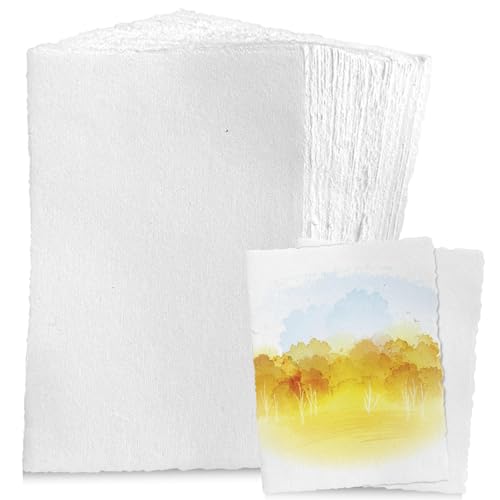 WIYETY Handgefertigtes Papier Büttenpapier 300 GSM, Handgefertiges Weißes Büttenpapier, Handgeschöpftes Papier, Aquarell Mischtechnik-Papier für Zeichnen Skizzieren(190 * 280mm) von WIYETY