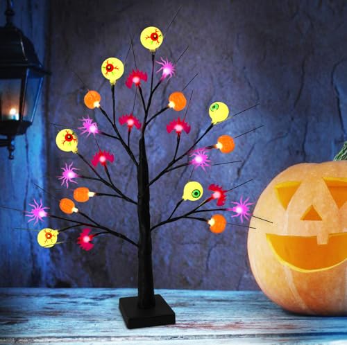 WIYETY LED Deko Lichterbaum Innen: DIY Verstellbare Baum Lichter mit 24 LEDs, USB & Batteriebetrieb, Dekoration Baum Baumlampe für Weihnachten Ostern Deko Halloween Geburtstag(Orangefarbenes Licht) von WIYETY