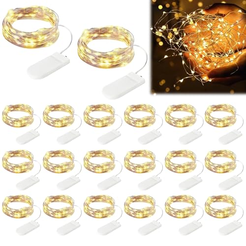 WIYETY LED Lichterkette Batterie Lichterketten: 16 Stück 2M 20LEDs Micro Lichterkette Batterie Kupferdraht Lichterkette, Wasserdichte, für Party, Weihnachten, Hochzeit, Beleuchtung Deko (Warm Weiß) von WIYETY