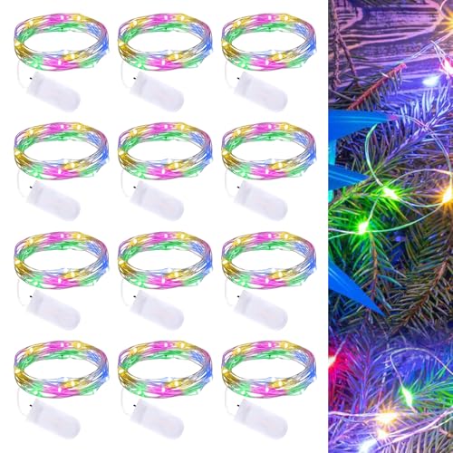 WIYETY LED Lichterkette Batterie: 12 Stück 3M 30LEDs Mini Lichterkette mit Batterie, Kupferdraht Lichterkette Micro LED Lichterkette für Party Hochzeit Weihnachten(Farbig) von WIYETY