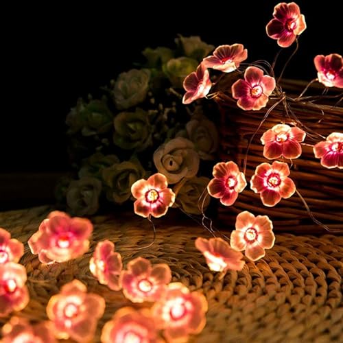 WIYETY LED Lichterkette Kirschblüten Deko: 5M 50 LEDS Lichterkette Blumen Girlande, Cherry Blossom Lichterkette Rosa, LED Lichterkette Kirschblüten Deko für Innen,Terrasse Deko, Party, Hochzeit von WIYETY