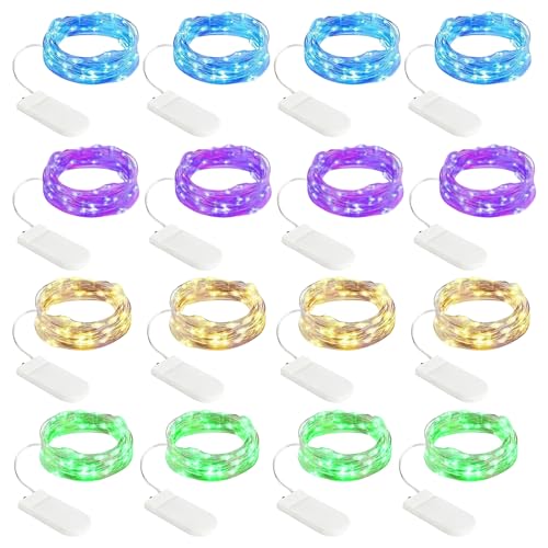 WIYETY Led Lichterkette mit Batterie 16 Stück 4 Farben Mini Led Lichterkette, 2M 20 LEDs Lichterkette Außen Batterie für DIY, Party, Flasche,Geschenk Deko,Hochzeit, Party,Weihnachten von WIYETY