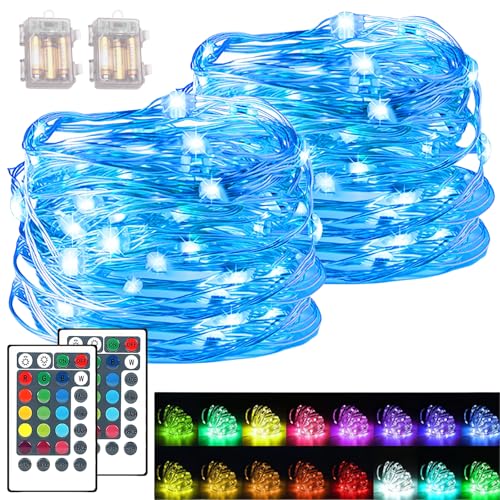 WIYETY Lichterkette LED: 2 Stück 16 Farben Lichterkette mit Fernbedienung 5M 50LED, 28-Tasten-Fernbedienung Led Lichterkette Innen für Party, Garten, Weihnachten, Hochzeit Warmweiß von WIYETY