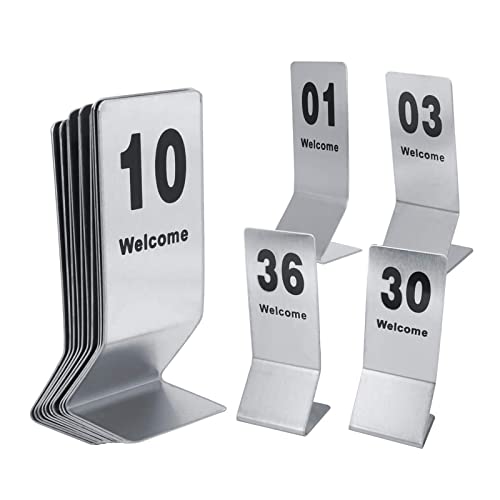 Doppelseitige Tischnummern 1-25 1-50 Edelstahl-Tischnummernständer – Tischkarten für Restaurants, Hoschkarten für Restaurants, Hochzeiten, Konferenzen und Vorträge, Tischschild „Reserviert“. von WJFLUCK