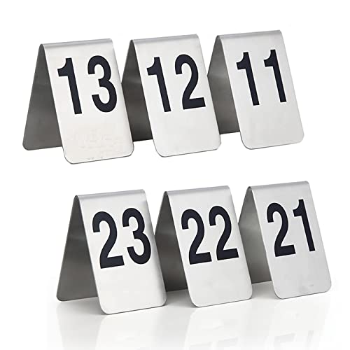 Tischnummern-Set aus Edelstahl für Tischschilder – 6 x 7,5 cm/8 x 12 cm Tischnummern-Tischkarten fürés – doppelseitige Nummernkarten – stapelbar/aufrecht (Farbe: 1 bis 100, Größe: 8 x 12 cm) von WJFLUCK