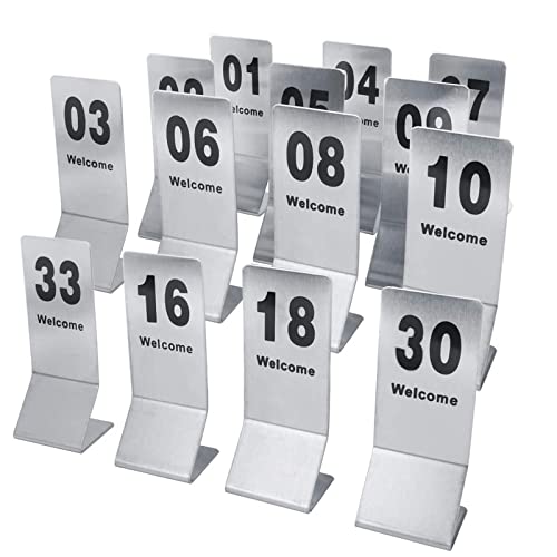 Tischnummern für Restaurants, 1–25, 1–50, Tischkarten – doppelseitige Nummernkarten aus Edelstahl, sdelstahl, stabiler Stand, Tischnummernschilder für Hochzeiten, Gastronomie, Sitzplatzkarte von WJFLUCK