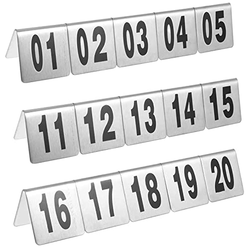 Tischnummern im Zeltstil aus Metall – 1-50/100 Edelstahl-Tischnummernkarten für Hochzeiten, Partys, s, Cafés, Tischschilder – stapelbare Aufbewahrung (Farbe: Nr. 1-50, Größe: 5 x 4 x 3,5 cm) von WJFLUCK