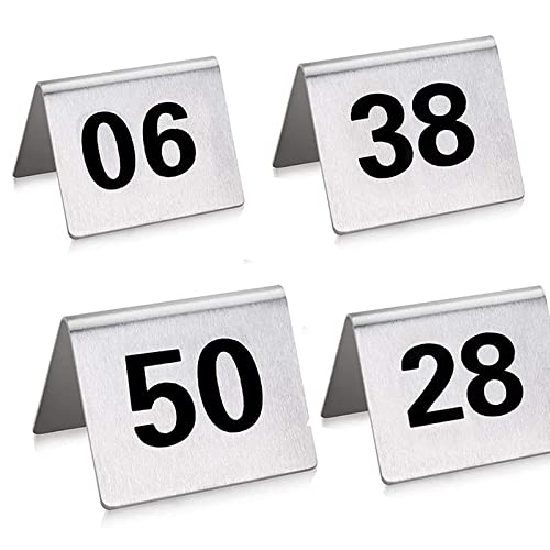 Tischnummernschilder 1-50/1-100 Tischnummernkarte aus Edelstahl, leicht zu reinigen und zu platzieren, doppelseitig digital, Tischnummernständer im Zeltstil für Restaurants/Bars/Cafés/Partys von WJFLUCK