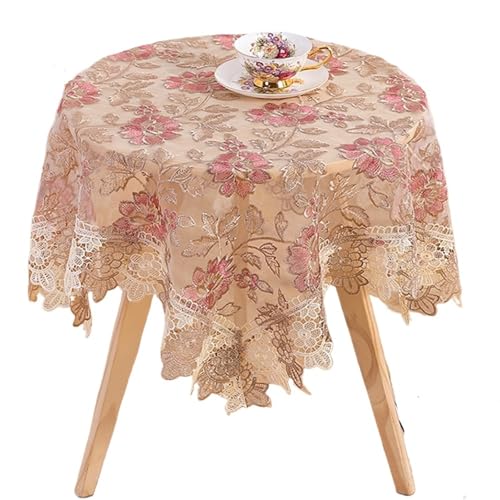 WJIAYAO Spitzendeckchen Spitzen-Tischdecke, runde rechteckige Tischdecke, bestickte Couchtischdecken for Esstisch, Hochzeit, Heimdekoration(Coffee Pink,130x180cm) von WJIAYAO