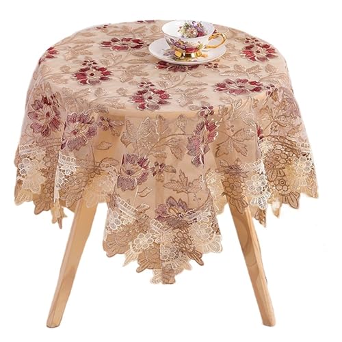 WJIAYAO Spitzendeckchen Spitzen-Tischdecke, runde rechteckige Tischdecke, bestickte Couchtischdecken for Esstisch, Hochzeit, Heimdekoration(Coffee Red,110x160cm) von WJIAYAO