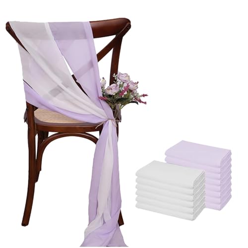 WJIAYAO Stuhl Schärpen 12 Stück 17 x 275 cm Chiffon-Stuhlschärpen for Hochzeiten, Stuhlhussen, Band, Hochzeit, Party, Gang, Stuhldekoration(White Purple) von WJIAYAO