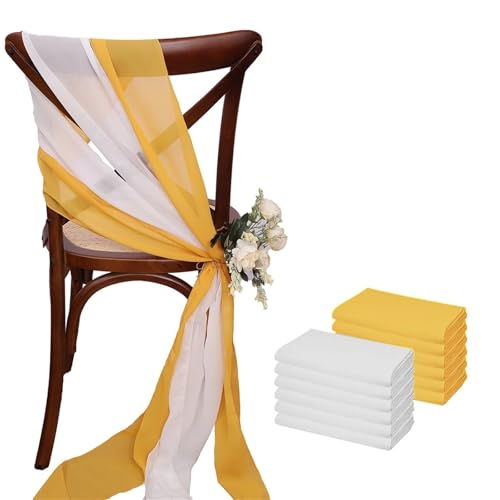 WJIAYAO Stuhl Schärpen 12 Stück 17 x 275 cm Chiffon-Stuhlschärpen for Hochzeiten, Stuhlhussen, Band, Hochzeit, Party, Gang, Stuhldekoration(White Yellow) von WJIAYAO