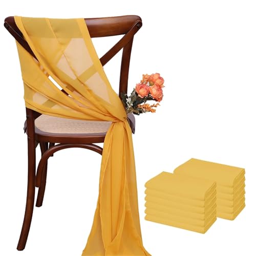 WJIAYAO Stuhl Schärpen 12 Stück 17 x 275 cm Chiffon-Stuhlschärpen for Hochzeiten, Stuhlhussen, Band, Hochzeit, Party, Gang, Stuhldekoration(Yellow) von WJIAYAO