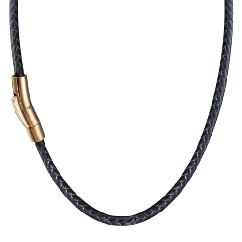 Halsketten Lederband Schwarze Lederhalsketten for Männer und Frauen, geflochtenes Halsband aus echtem Leder, Kordel aus Edelstahl mit Magnetverschluss FüR Die Herstellung Von Halsketten(18inch(45cm),G von WJLYDM