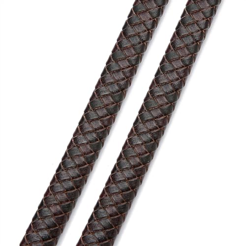 LederbäNder 0,5/1 Meter Vintage Schwarz Braun echtes geflochtenes Lederband 8mm 10mm 12mm flaches Lederband zur Armband-Schmuckherstellung. FüR ArmbäNder(Dark Brown,10mm-0.5meter) von WJLYDM