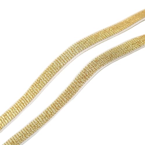 WJLYDM Elastische BäNder NäHen 10/15/20/25/30 mm Gold Silber Glitzer Gummibänder Bund Gummiband DIY Nähen Spitzenbesatz Kleidungsstück Zubehör 5 Yards(Gold-White Border,5METER_20MM) von WJLYDM