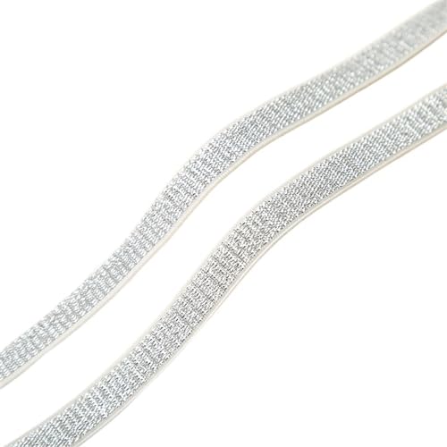 WJLYDM Elastische BäNder NäHen 10/15/20/25/30 mm Gold Silber Glitzer Gummibänder Bund Gummiband DIY Nähen Spitzenbesatz Kleidungsstück Zubehör 5 Yards(Silver-White Border,5METER_20MM) von WJLYDM