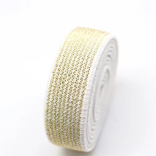 WJLYDM Elastische BäNder NäHen 5 m hochdichter gewebter Golddraht und silberner Flacher elastischer Gürtel, Gold- und Silber-Gummiband, DIY-Kleidung, Hosen, Nähzubehör(Gold on White 10mm) von WJLYDM