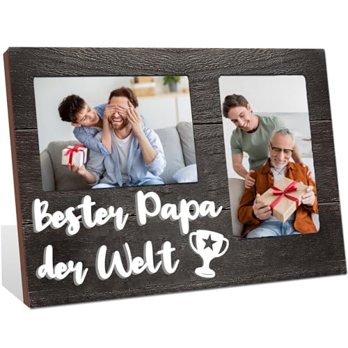 WJMSDK Geschenke für Papa, Holz Bilderrahmen Papa Geschenk, Geburtstagsgeschenke für Papa von Tochter Sohn, Bester Papa Geschenkidee Vater Geschenk zum Vatertag, Fotogeschenke von WJMSDK