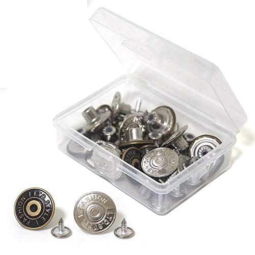 20 Sets Replacement Jean Buttons, 17mm Combo Copper Tack Buttons Replacement Kit with Rivets and Metal Base in Plastic Storage Box von WJPOPHN