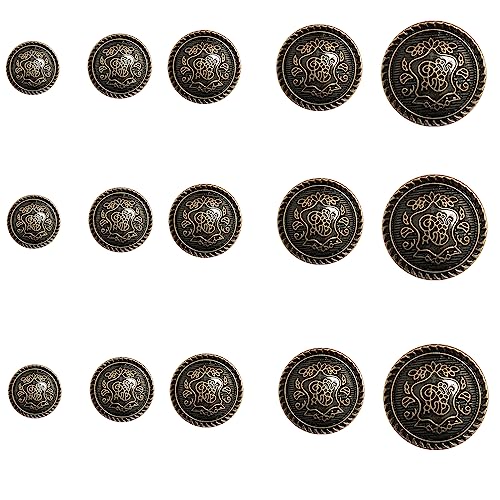 LOREC 50 Stück Trachtenknöpfe, Knöpfe Bronze, Metall Knöpfe Blazer Knöpfe Vintage 5 Stile 15mm 18mm 23mm 25mm 30mm,Trachtenknöpfe Bronze Metallknöpfe für Blazer Anzüge,Uniform und Jacke von LOREC