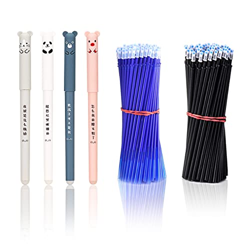 LOREC 8 Stück Cartoon Radierbarer Kugelschreiber Schwarz/Blau 0.35mm mit 40 Stück Nachfüllungen Tintenroller Radierbar Erasable Pen Panda Gelschreiber Radierbar für Erwachsene Kinder Studenten von LOREC